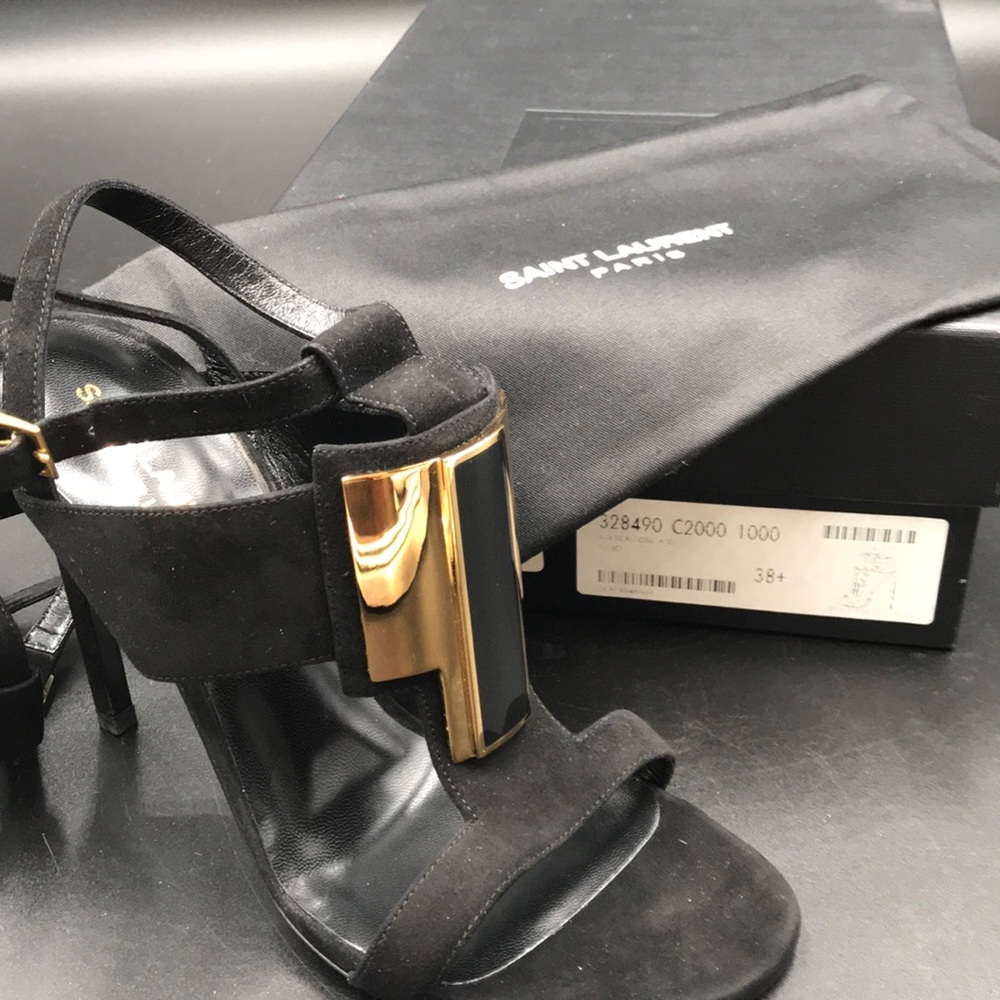 YSL SAINT LAURENT Paris Kid Scamosciato Blk Gold - Picture 2 of 8